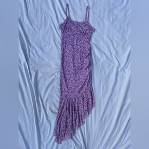 Y2K Mauve Floral Asymmetrical Midi Fairy Dress